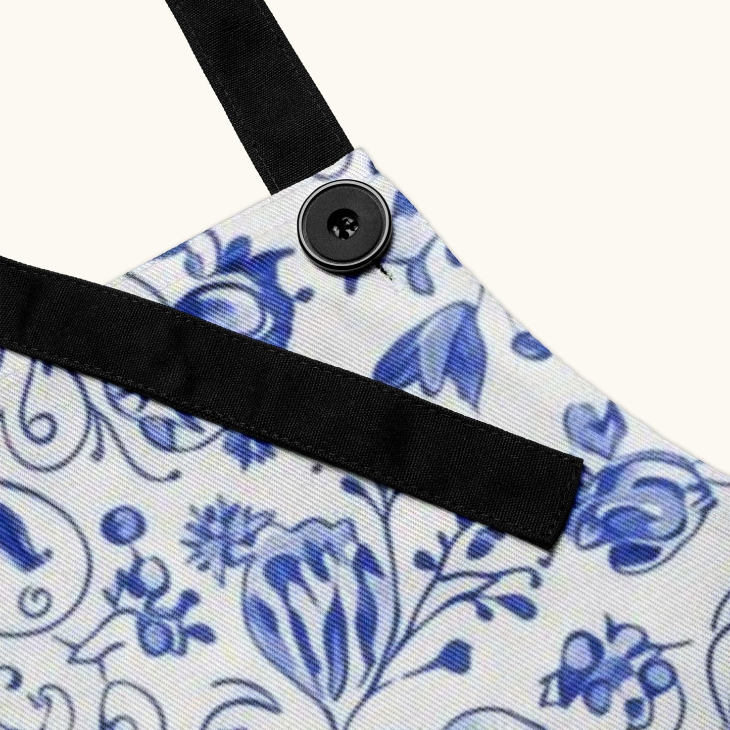 Bohemian blue Czech folk floral apron with black straps