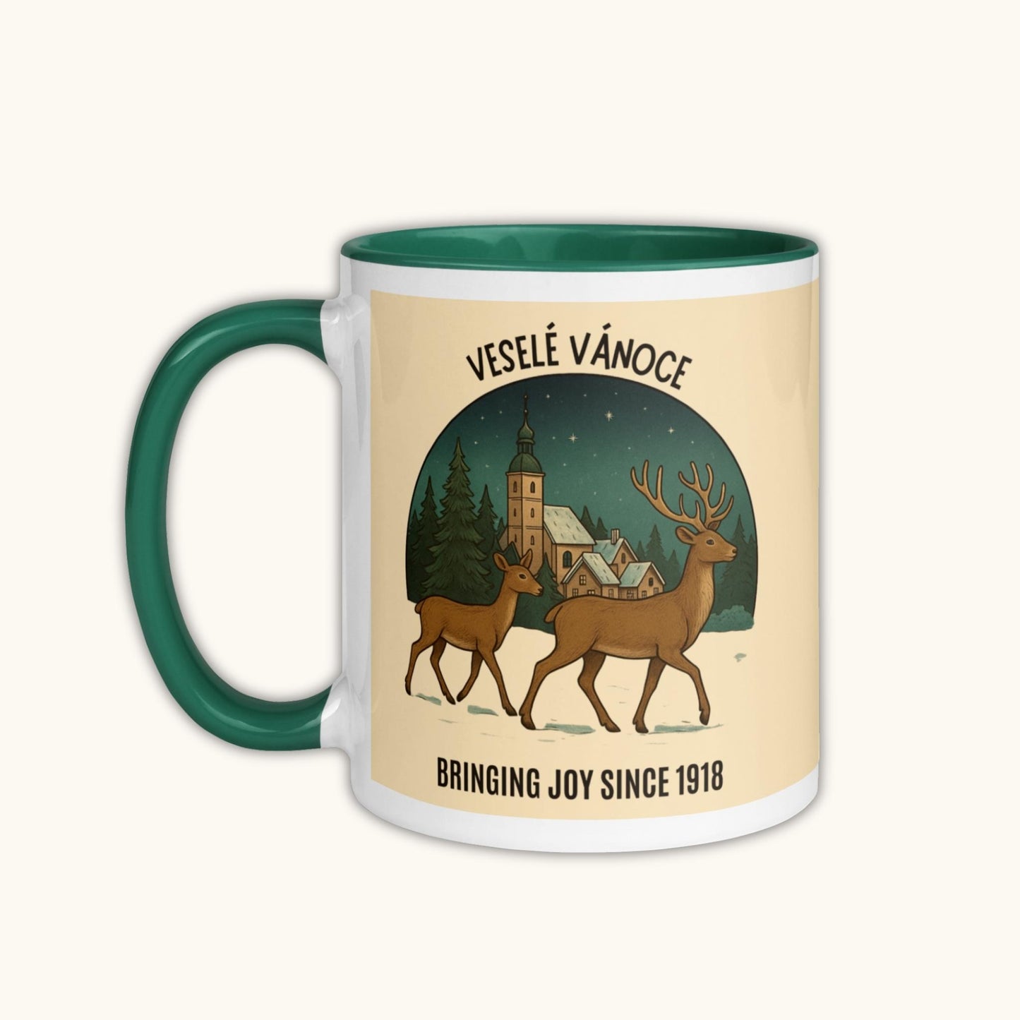 Vintage Czech Christmas mug with Santa sleigh illustration