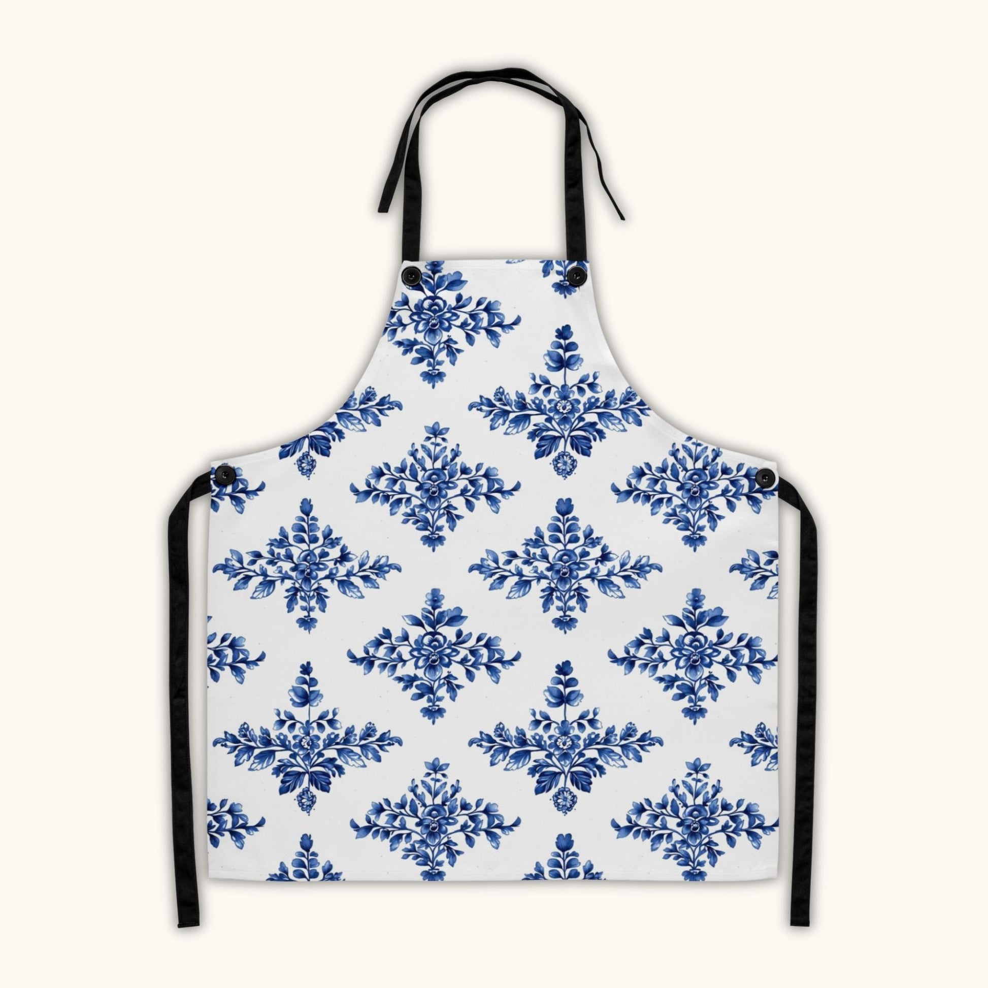 Czech blue floral folk pattern on unisex cooking apron