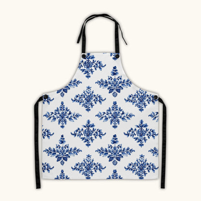 Czech blue floral folk pattern on unisex cooking apron
