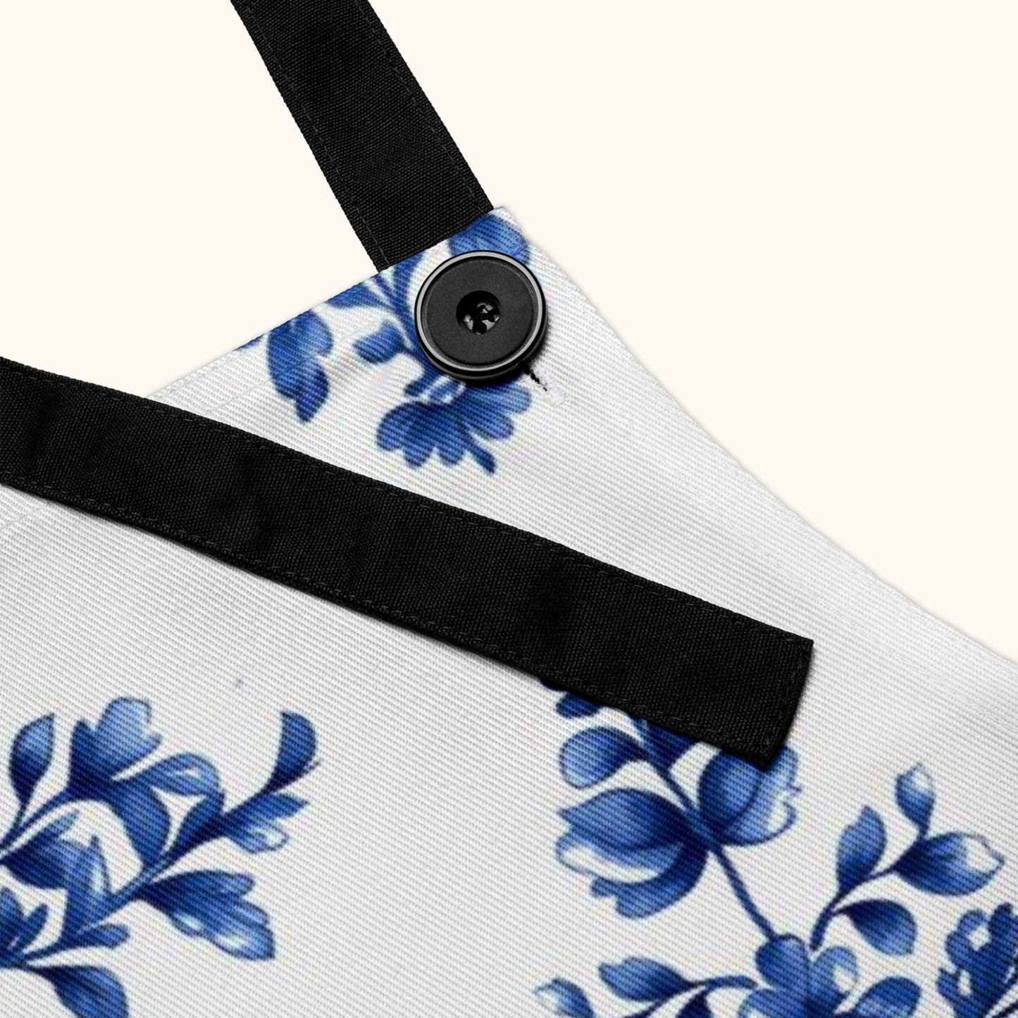 Czech blue floral folk pattern on unisex cooking apron