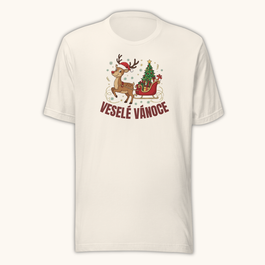 Veselé Vánoce Reindeer Sleigh – Unisex T-Shirt