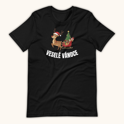 Veselé Vánoce Reindeer Sleigh – Unisex T-Shirt