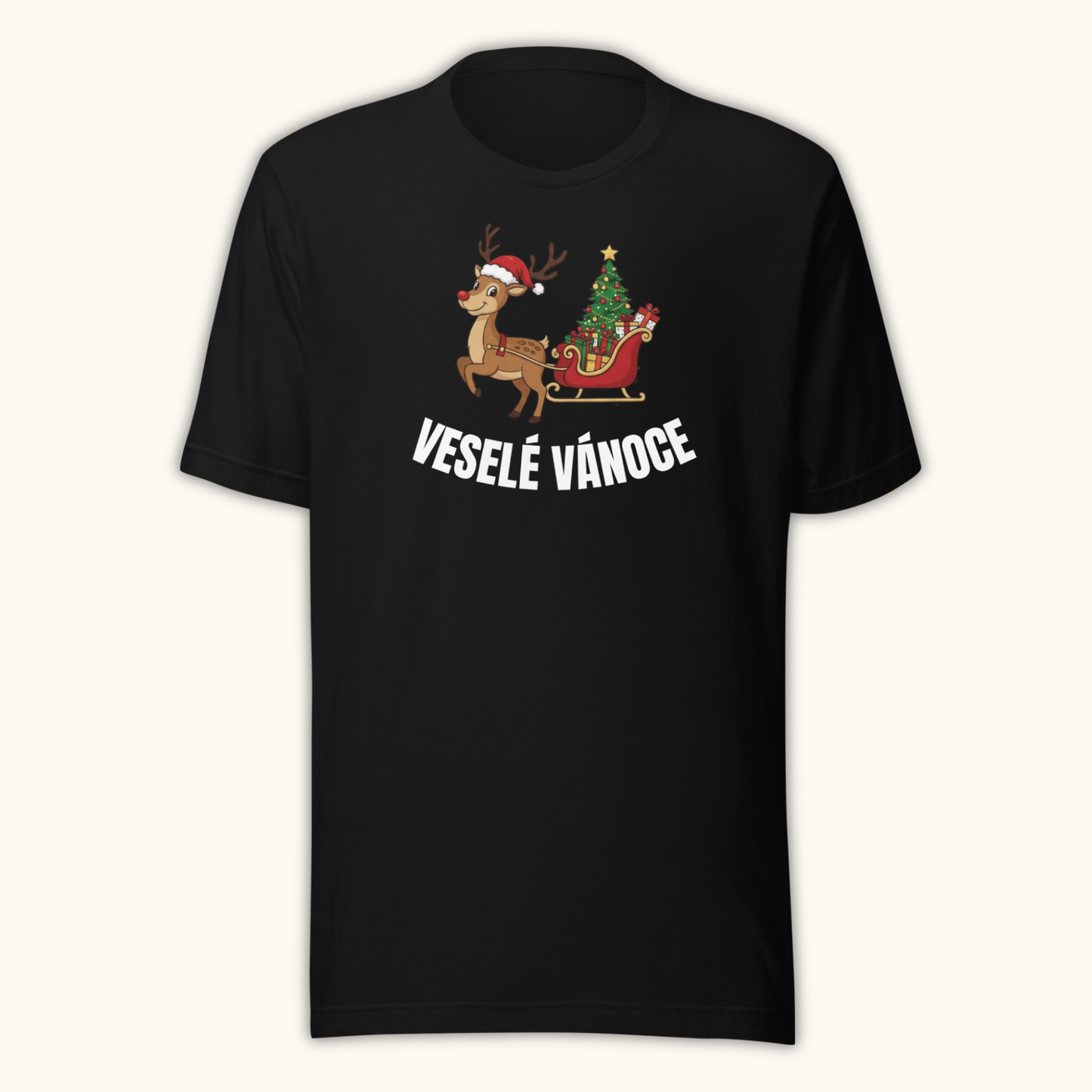 Veselé Vánoce Reindeer Sleigh – Unisex T-Shirt