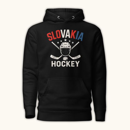 Unisex Slovakia hockey hoodie with crossed sticks and helmet
