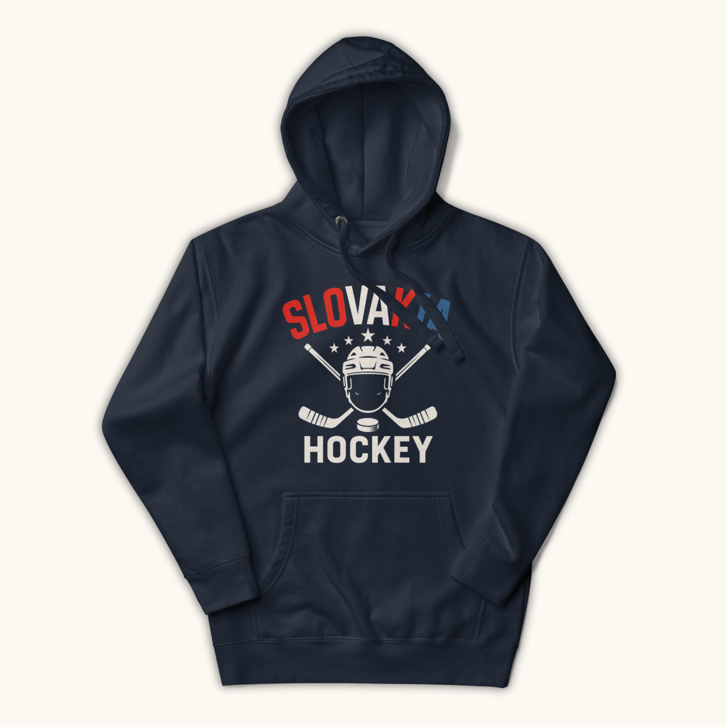 Unisex Slovakia hockey hoodie with crossed sticks and helmet
