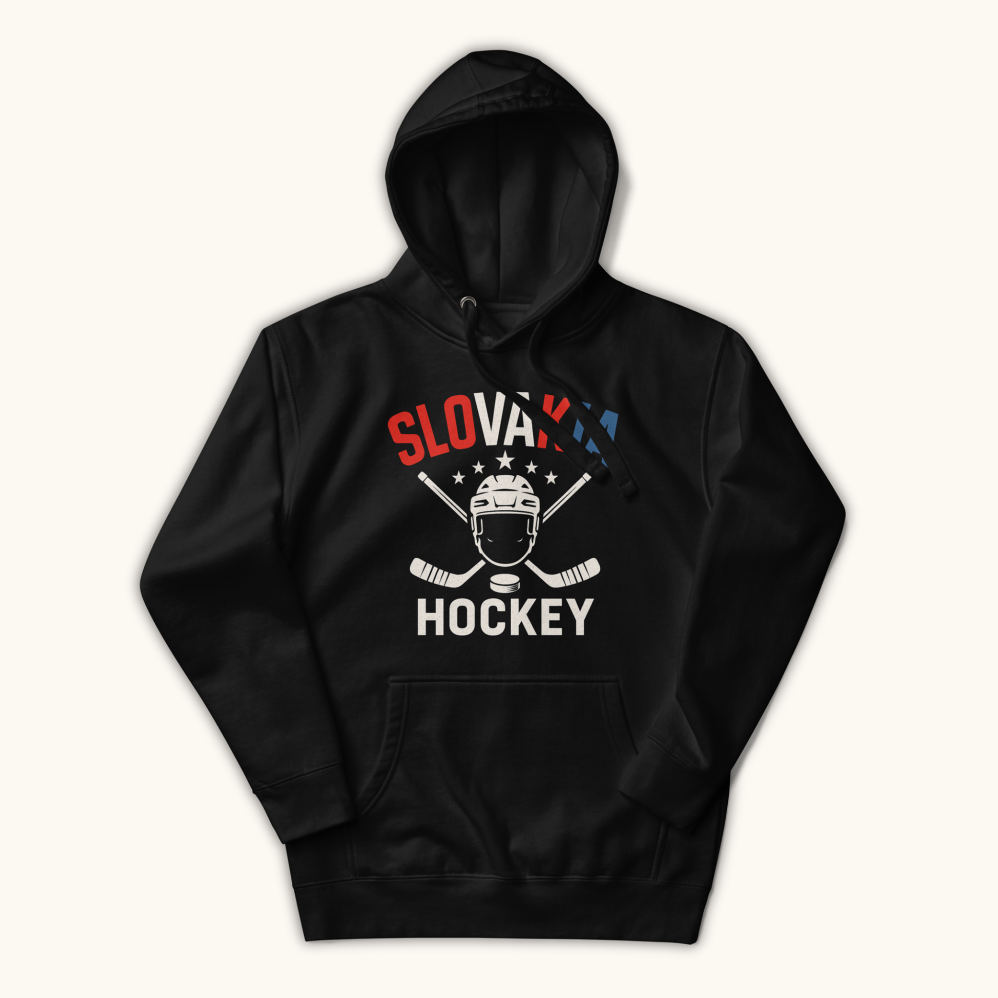 Unisex Slovakia hockey hoodie with crossed sticks and helmet
