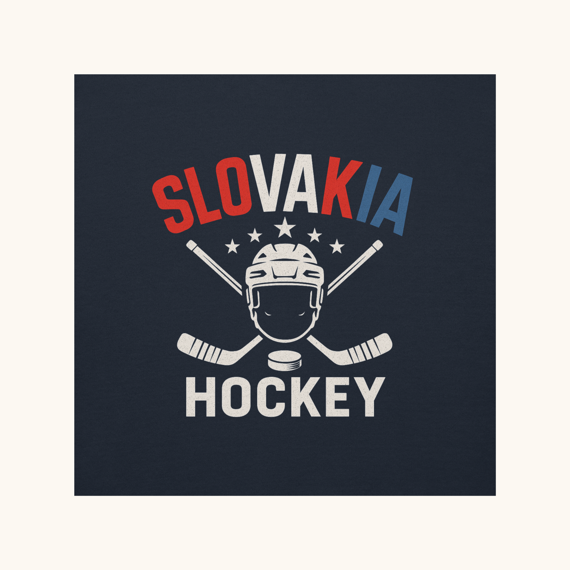 Unisex Slovakia hockey hoodie with crossed sticks and helmet
