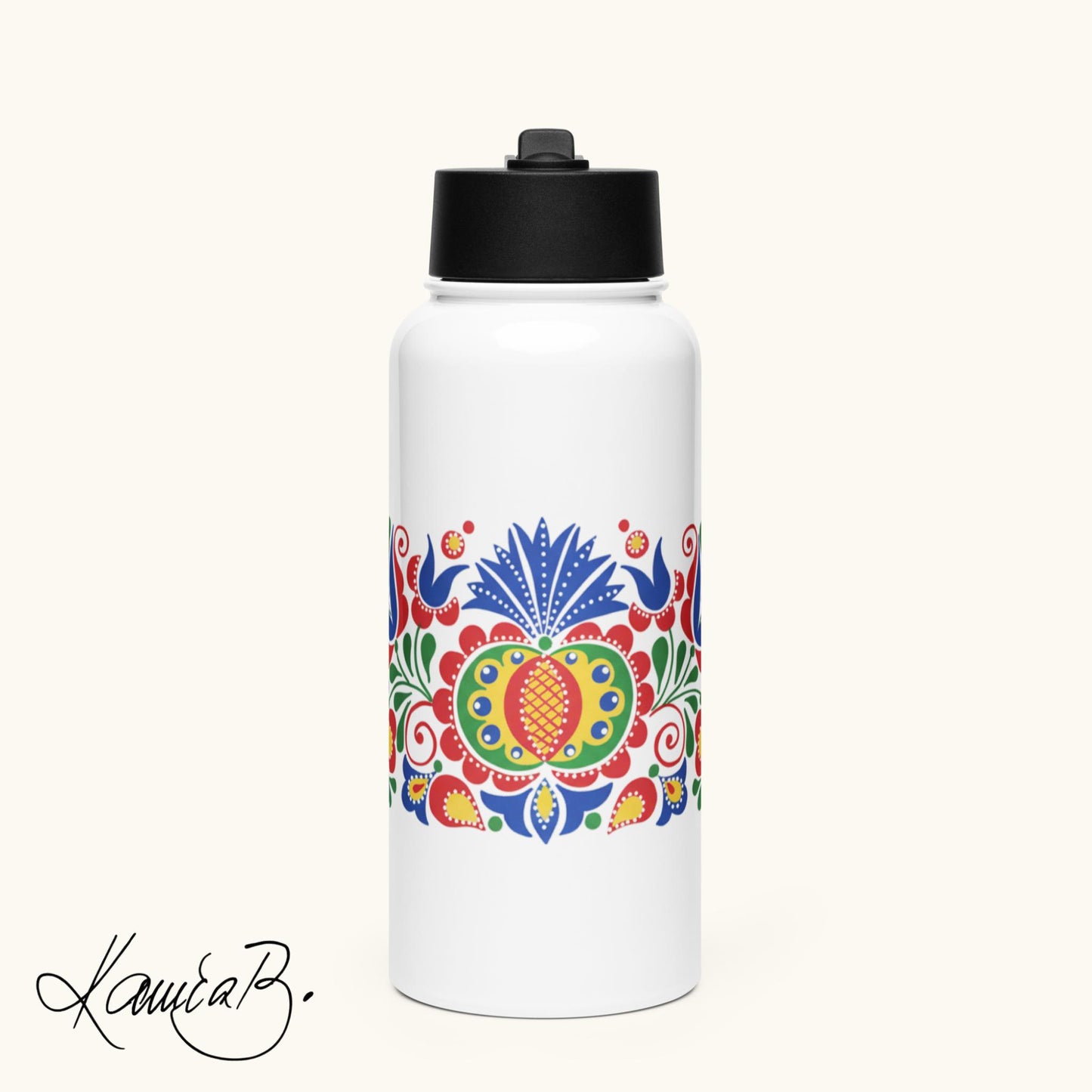 Folk Art Water Bottle by Kamila Bartálová