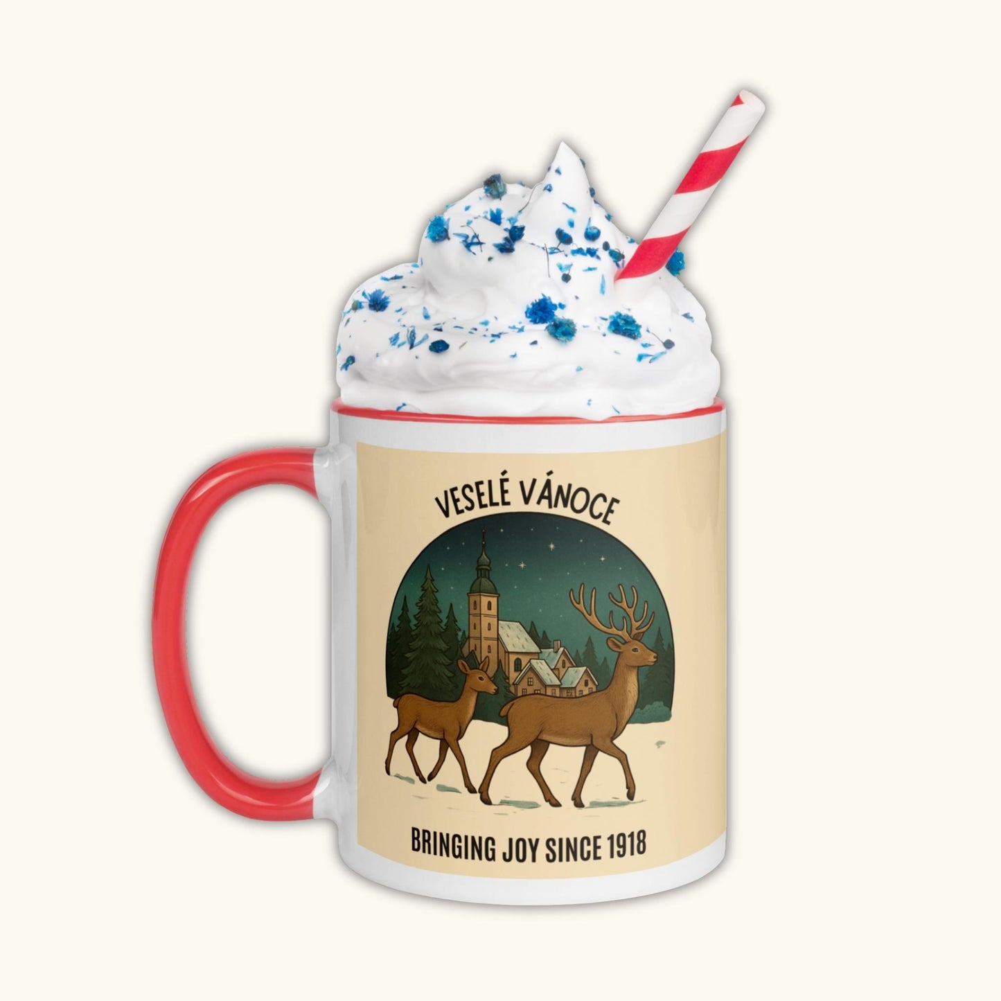 Vintage Czech Christmas mug with Santa sleigh illustration