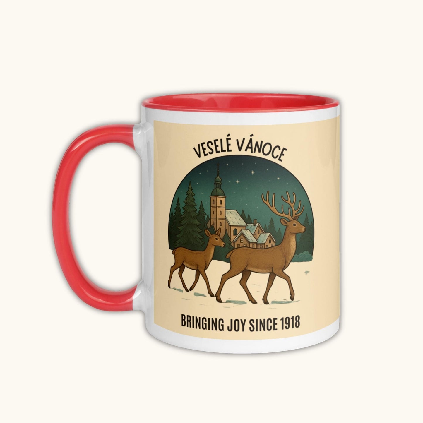 Vintage Czech Christmas mug with Santa sleigh illustration