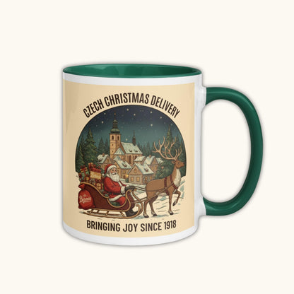 Vintage Czech Christmas mug with Santa sleigh illustration