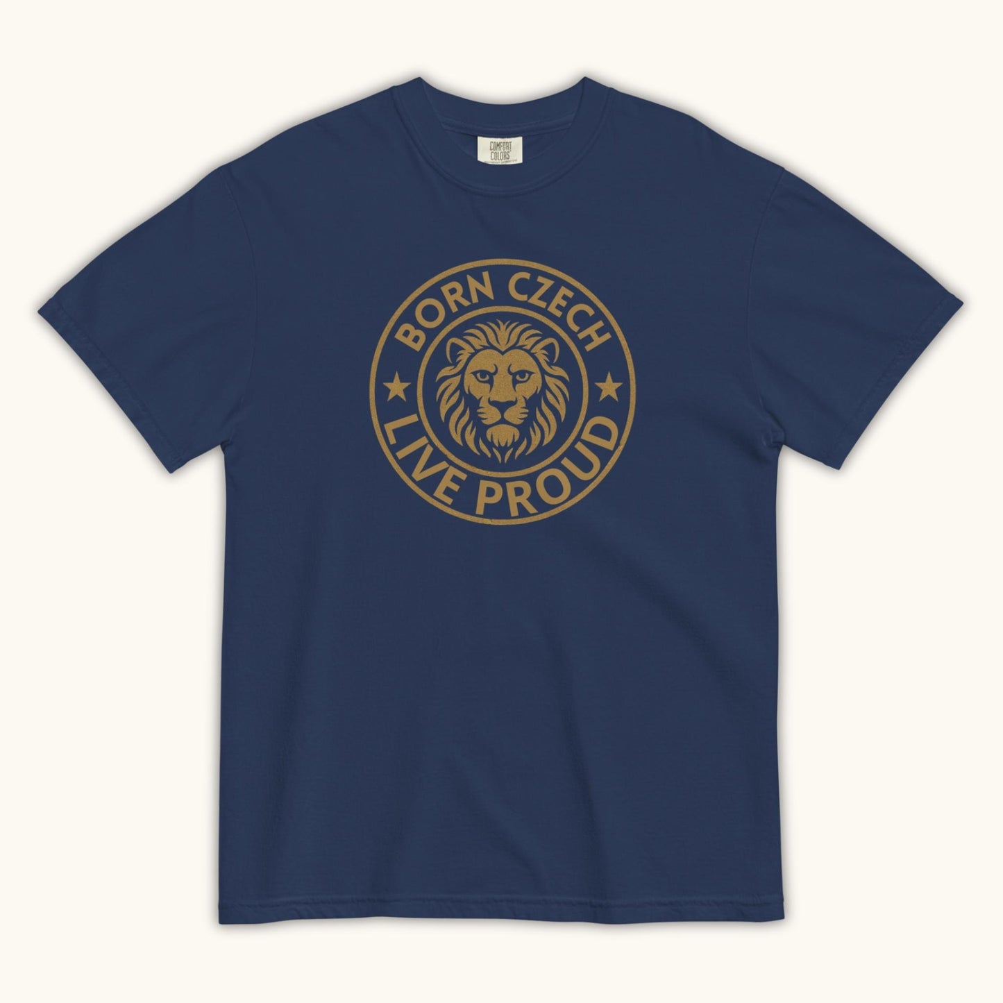 Men’s t-shirt with Czech lion emblem and the phrase Born Czech Live Proud
