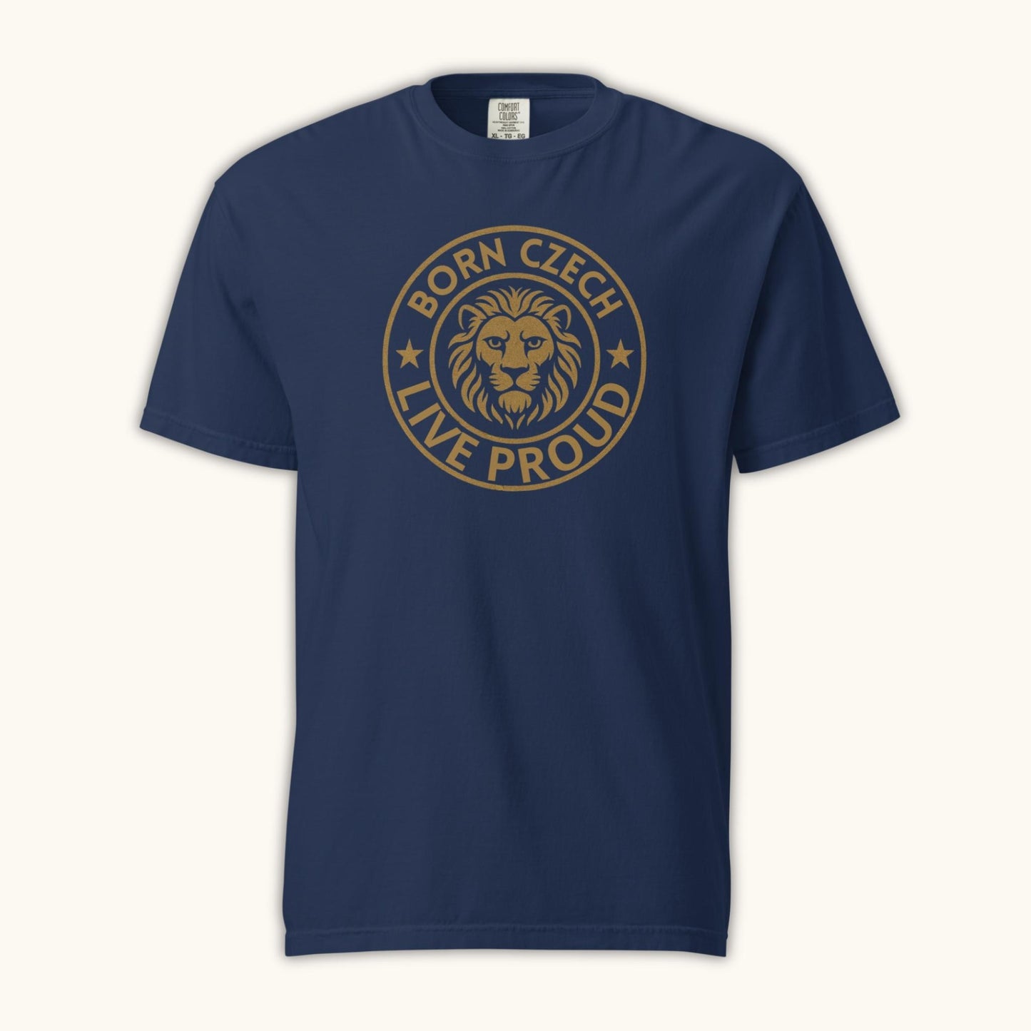 Men’s t-shirt with Czech lion emblem and the phrase Born Czech Live Proud
