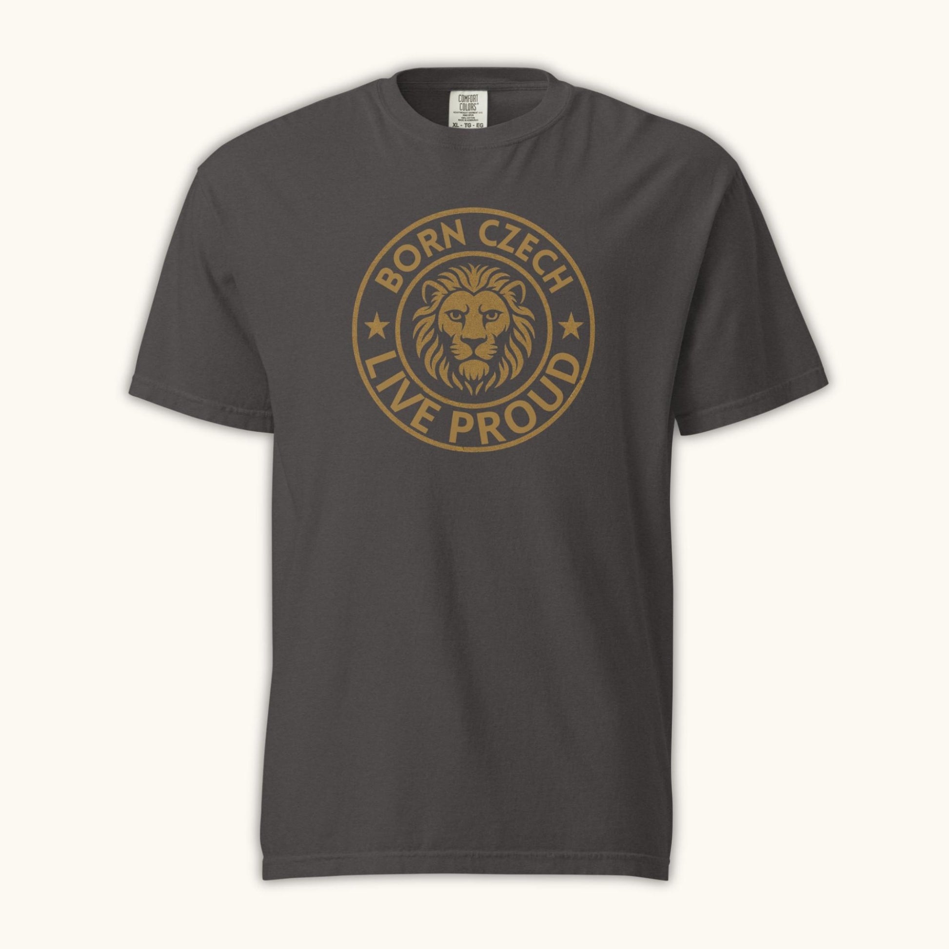 Men’s t-shirt with Czech lion emblem and the phrase Born Czech Live Proud
