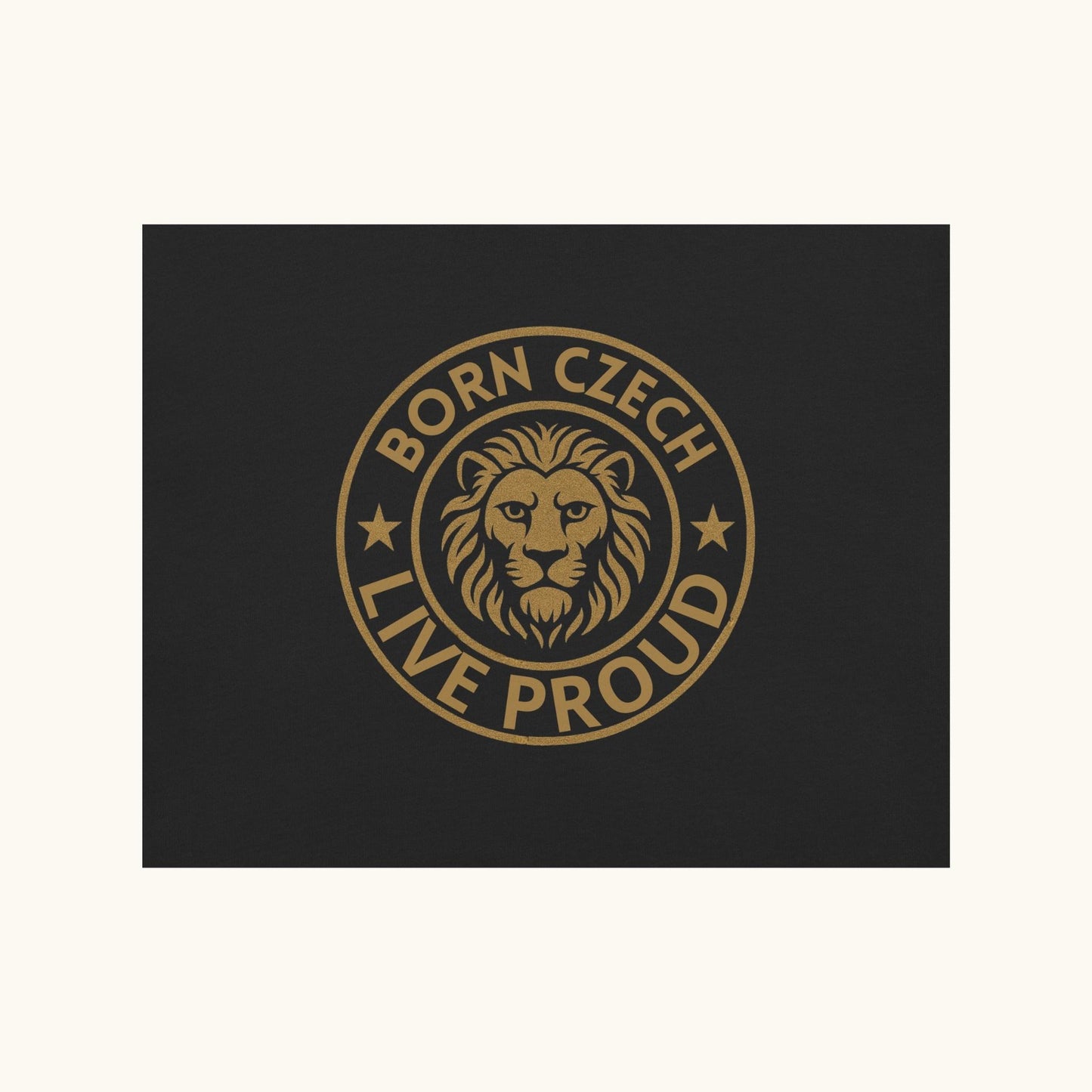 Men’s t-shirt with Czech lion emblem and the phrase Born Czech Live Proud
