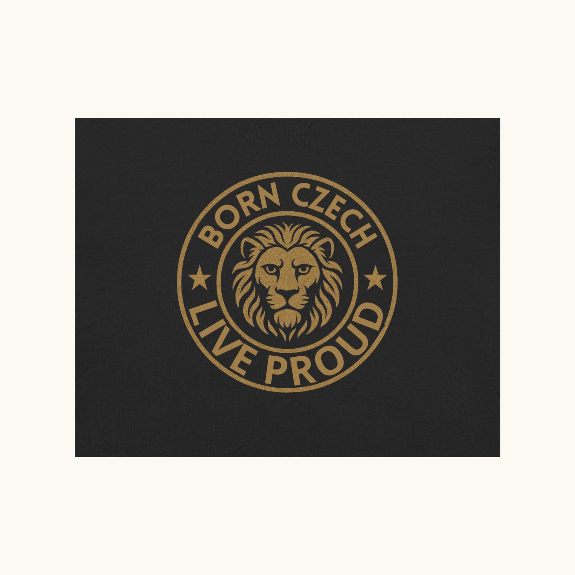 Men’s t-shirt with Czech lion emblem and the phrase Born Czech Live Proud
