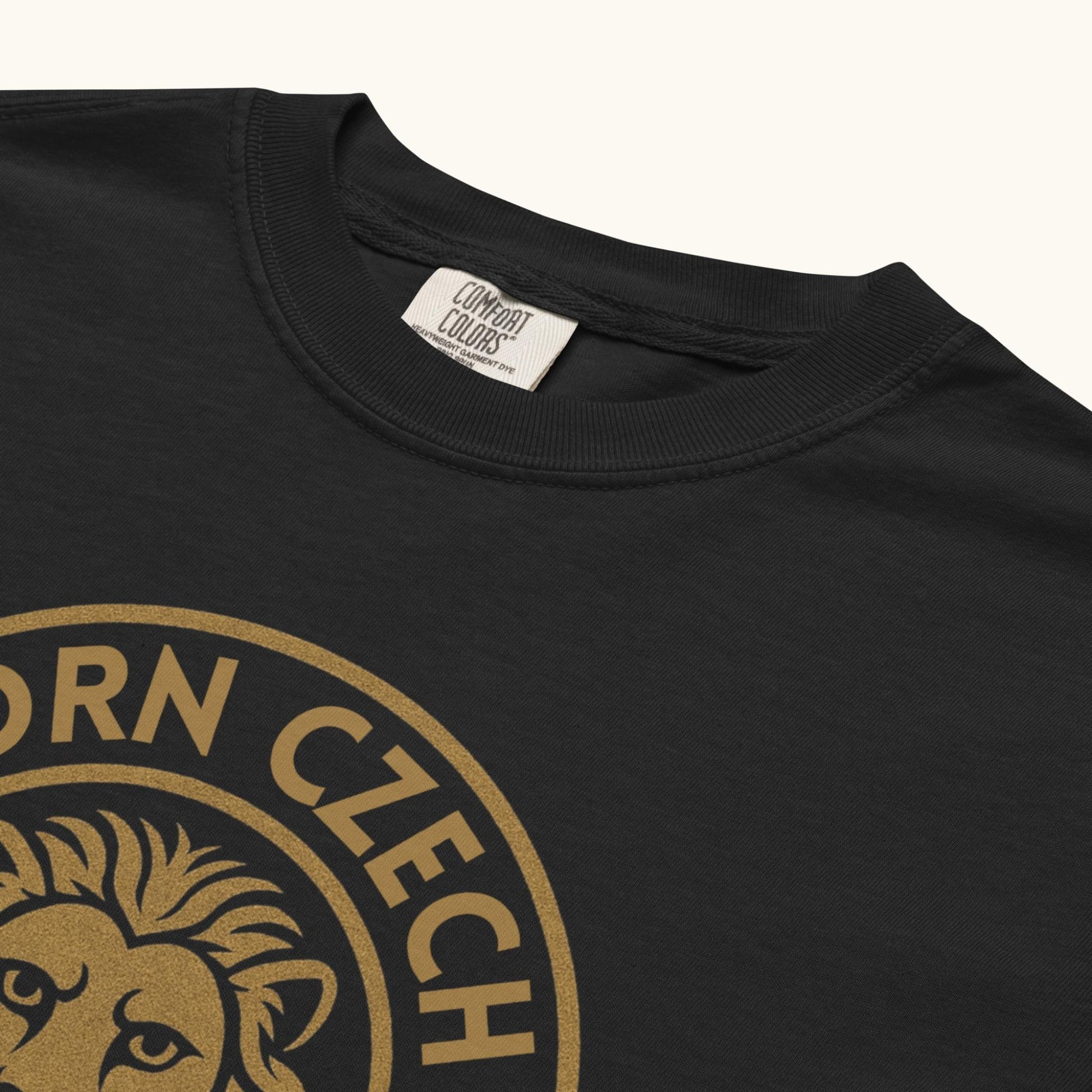 Men’s t-shirt with Czech lion emblem and the phrase Born Czech Live Proud
