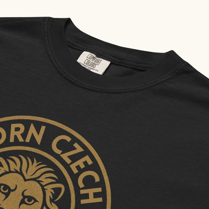 Men’s t-shirt with Czech lion emblem and the phrase Born Czech Live Proud
