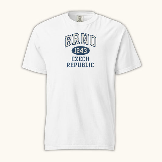 Unisex Brno 1243 Czech Republic T-shirt with collegiate style typography
