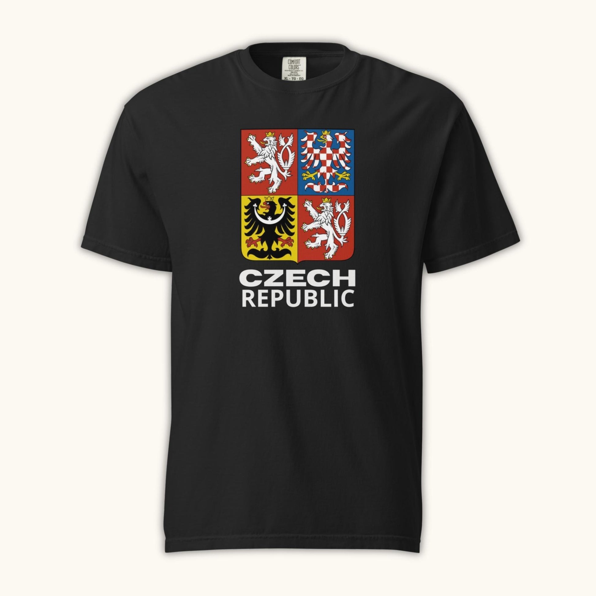 Unisex t-shirt featuring the Czech Republic coat of arms with the four regional crests of Bohemia, Moravia, and Silesia.
