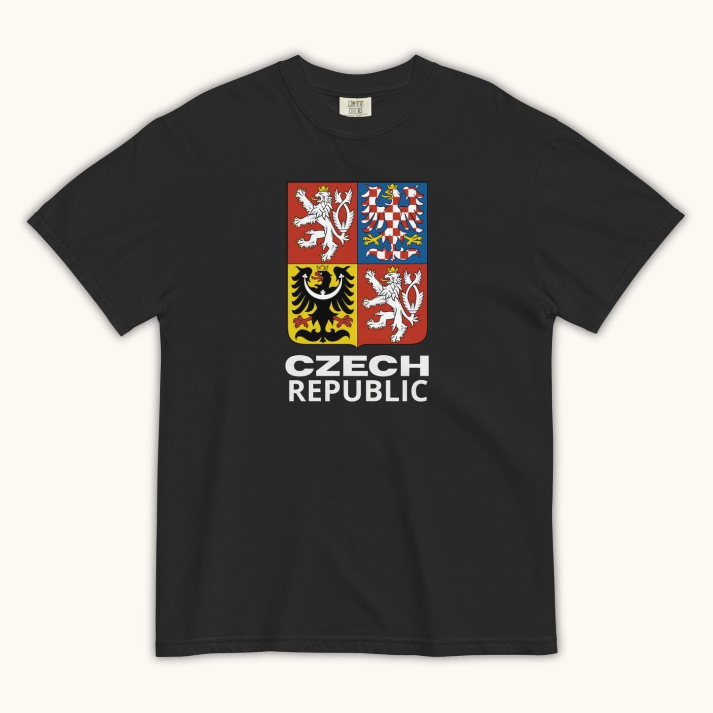 Unisex t-shirt featuring the Czech Republic coat of arms with the four regional crests of Bohemia, Moravia, and Silesia.
