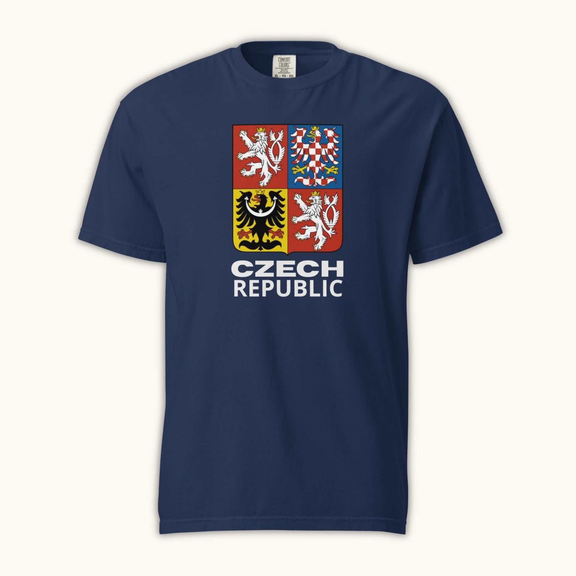 Unisex t-shirt featuring the Czech Republic coat of arms with the four regional crests of Bohemia, Moravia, and Silesia.
