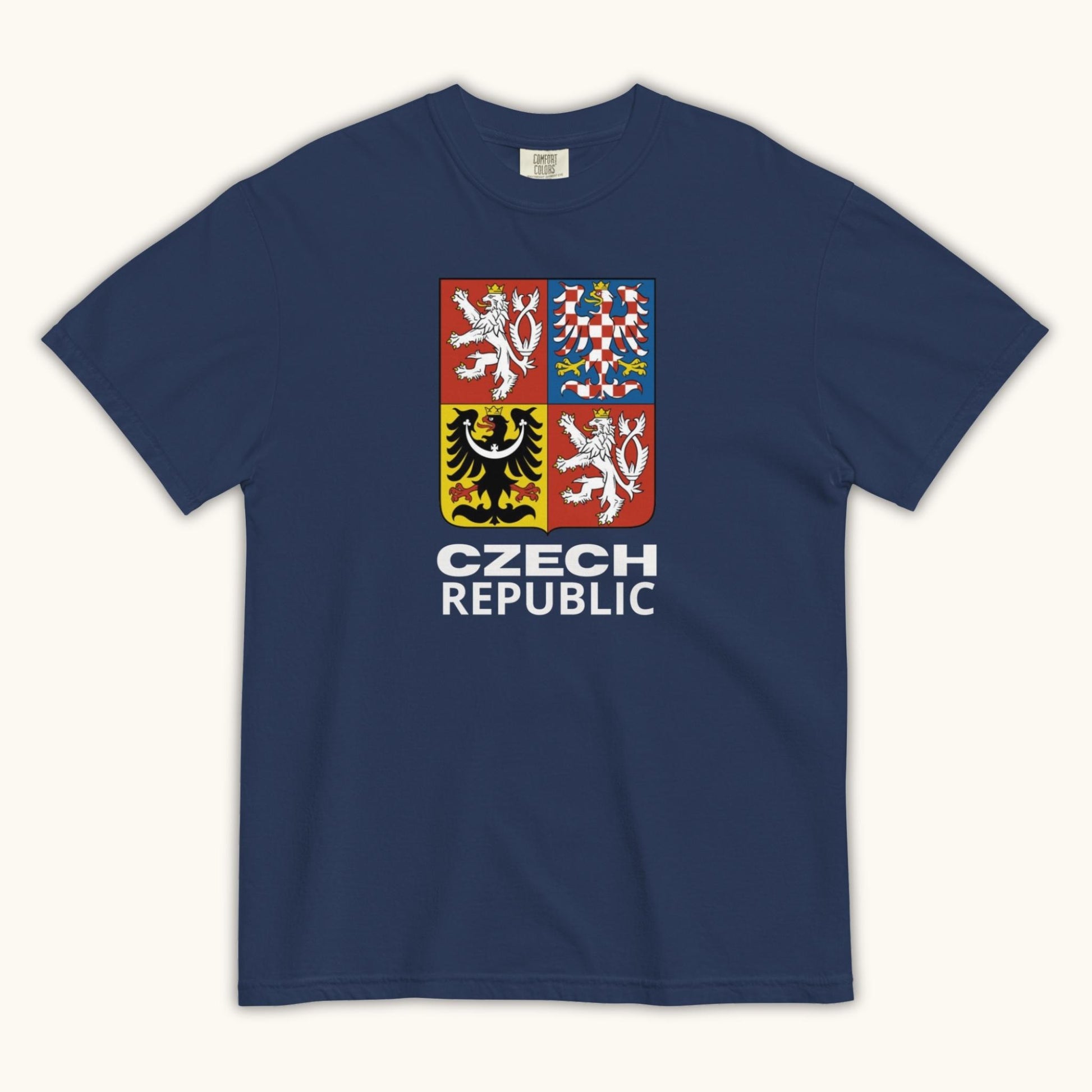 Unisex t-shirt featuring the Czech Republic coat of arms with the four regional crests of Bohemia, Moravia, and Silesia.
