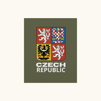 Unisex t-shirt featuring the Czech Republic coat of arms with the four regional crests of Bohemia, Moravia, and Silesia.
