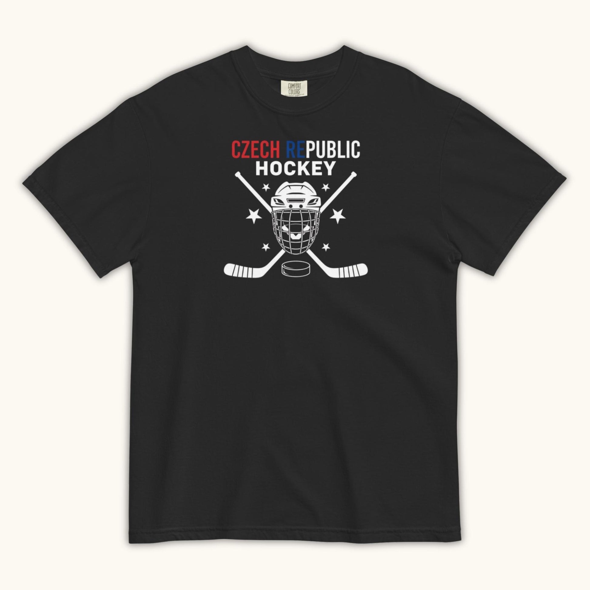Czech Republic Hockey unisex t-shirt with goalie mask and crossed sticks design
