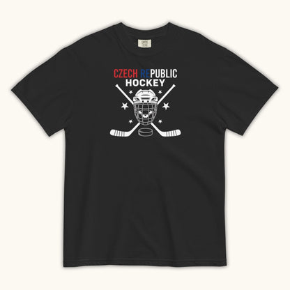 Czech Republic Hockey unisex t-shirt with goalie mask and crossed sticks design

