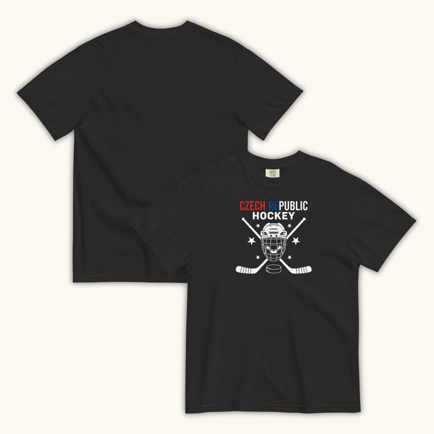 Czech Republic Hockey unisex t-shirt with goalie mask and crossed sticks design

