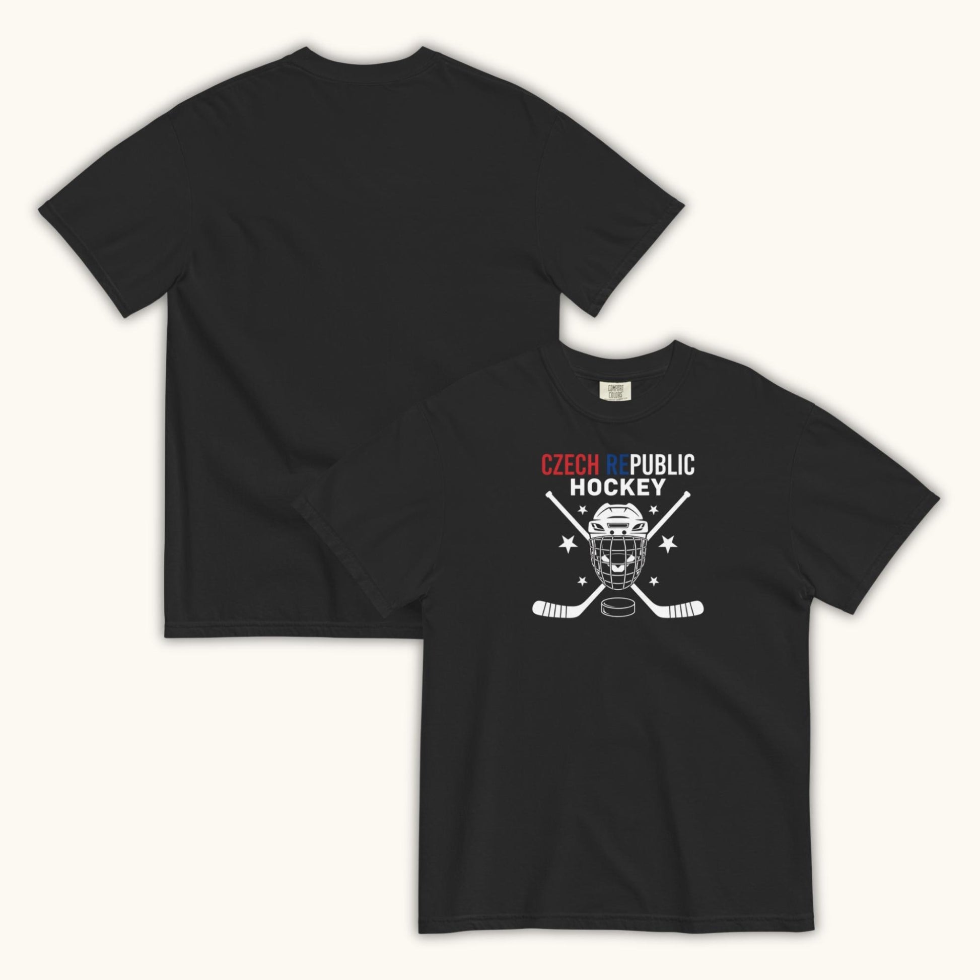 Czech Republic Hockey unisex t-shirt with goalie mask and crossed sticks design
