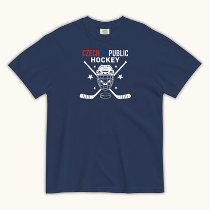 Czech Republic Hockey unisex t-shirt with goalie mask and crossed sticks design

