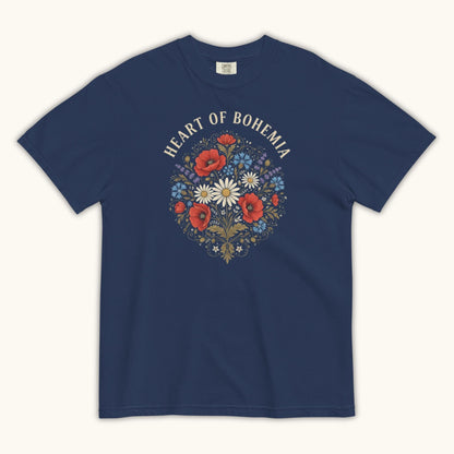 Heart of Bohemia women’s t-shirt with Czech folk floral bouquet illustration
