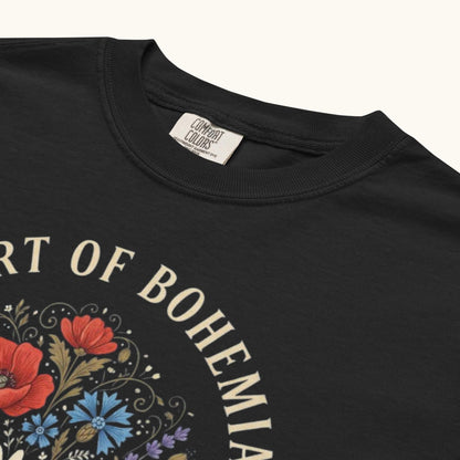 Heart of Bohemia women’s t-shirt with Czech folk floral bouquet illustration

