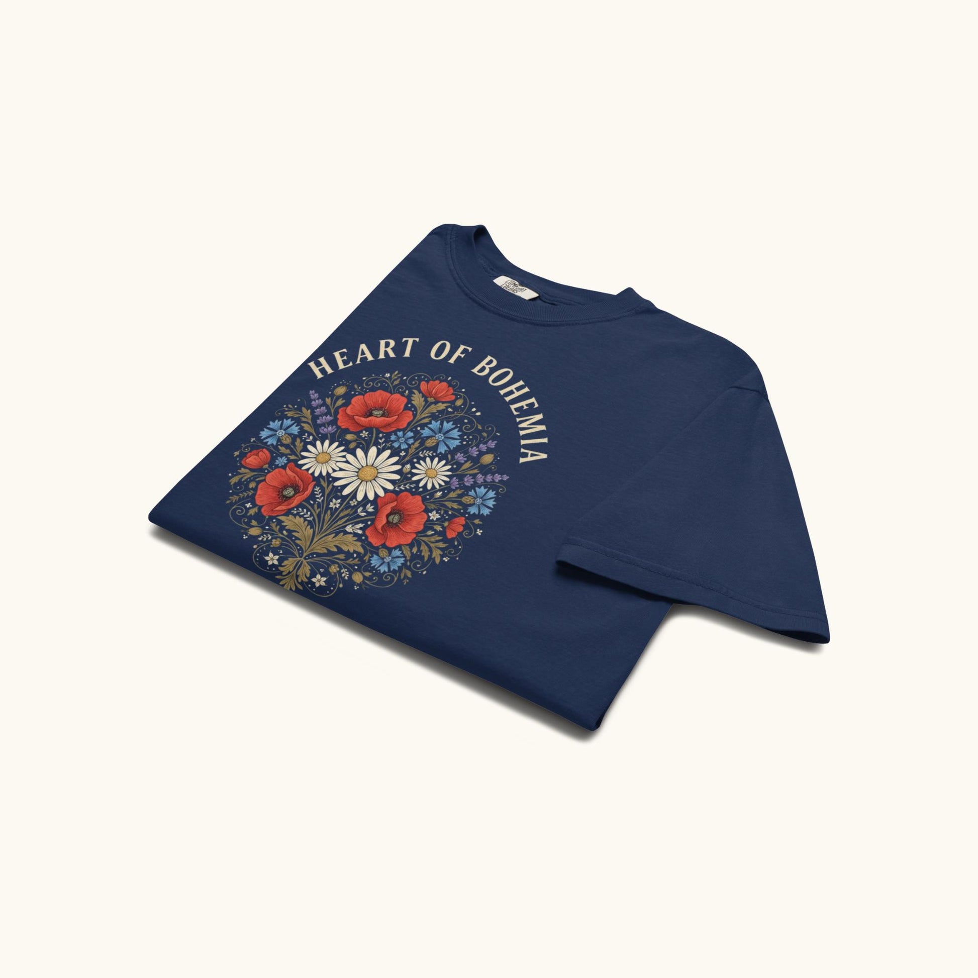 Heart of Bohemia women’s t-shirt with Czech folk floral bouquet illustration
