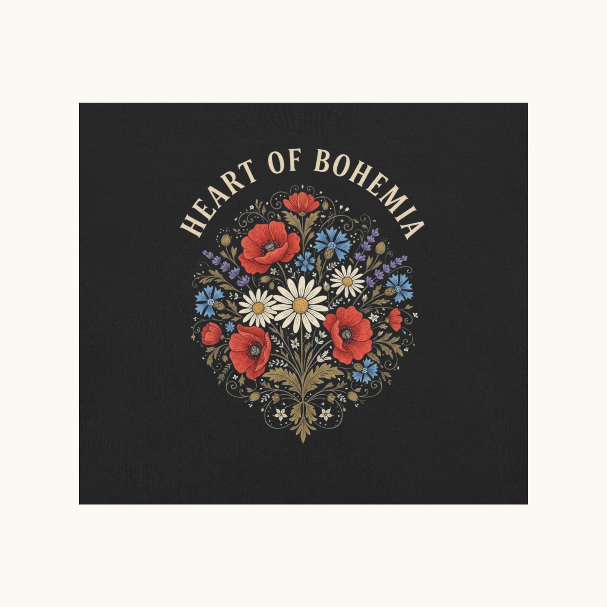 Heart of Bohemia women’s t-shirt with Czech folk floral bouquet illustration
