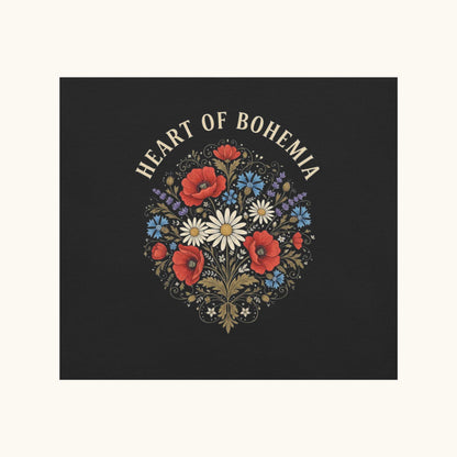 Heart of Bohemia women’s t-shirt with Czech folk floral bouquet illustration
