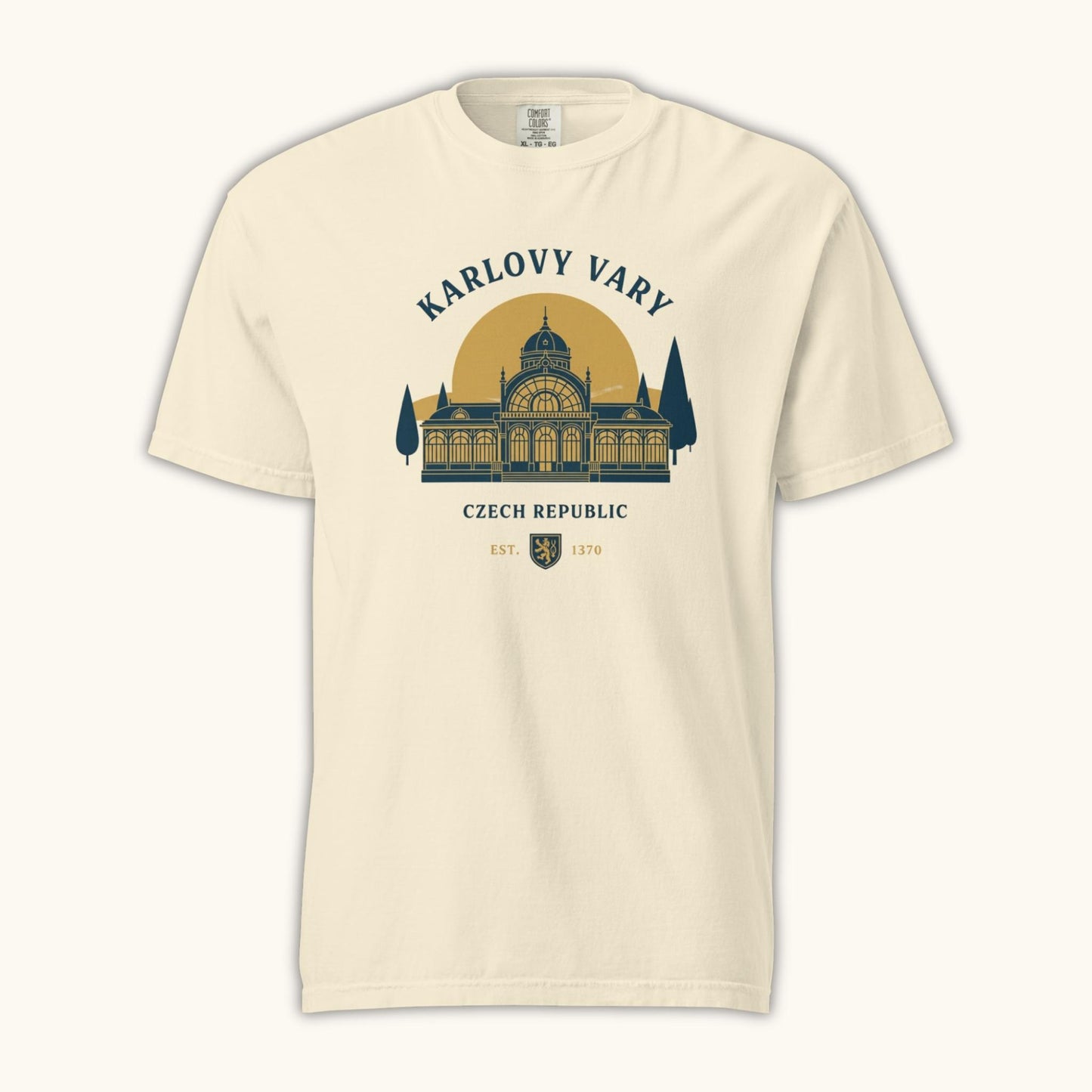 Unisex Czech travel t-shirt with Karlovy Vary landmark graphic