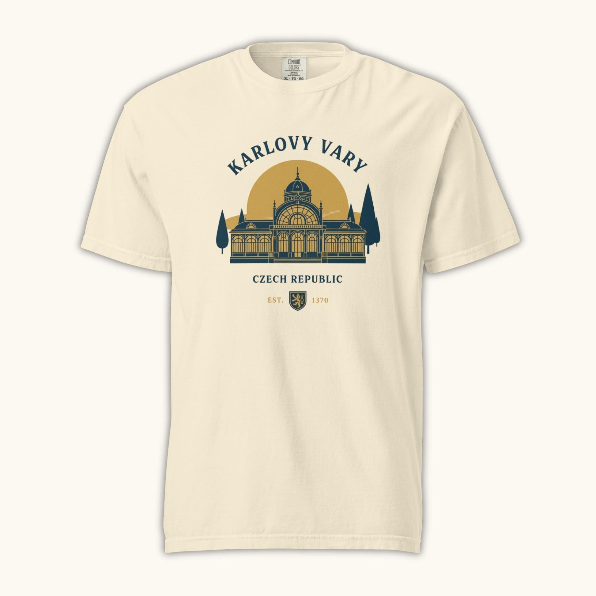 Unisex Czech travel t-shirt with Karlovy Vary landmark graphic