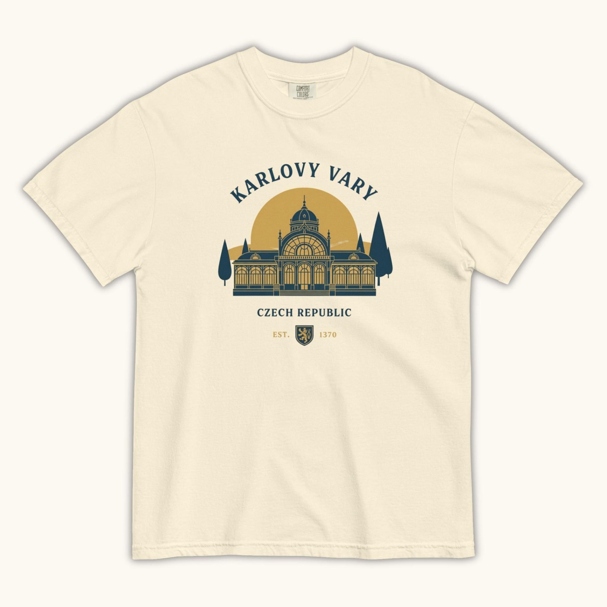 Unisex Czech travel t-shirt with Karlovy Vary landmark graphic