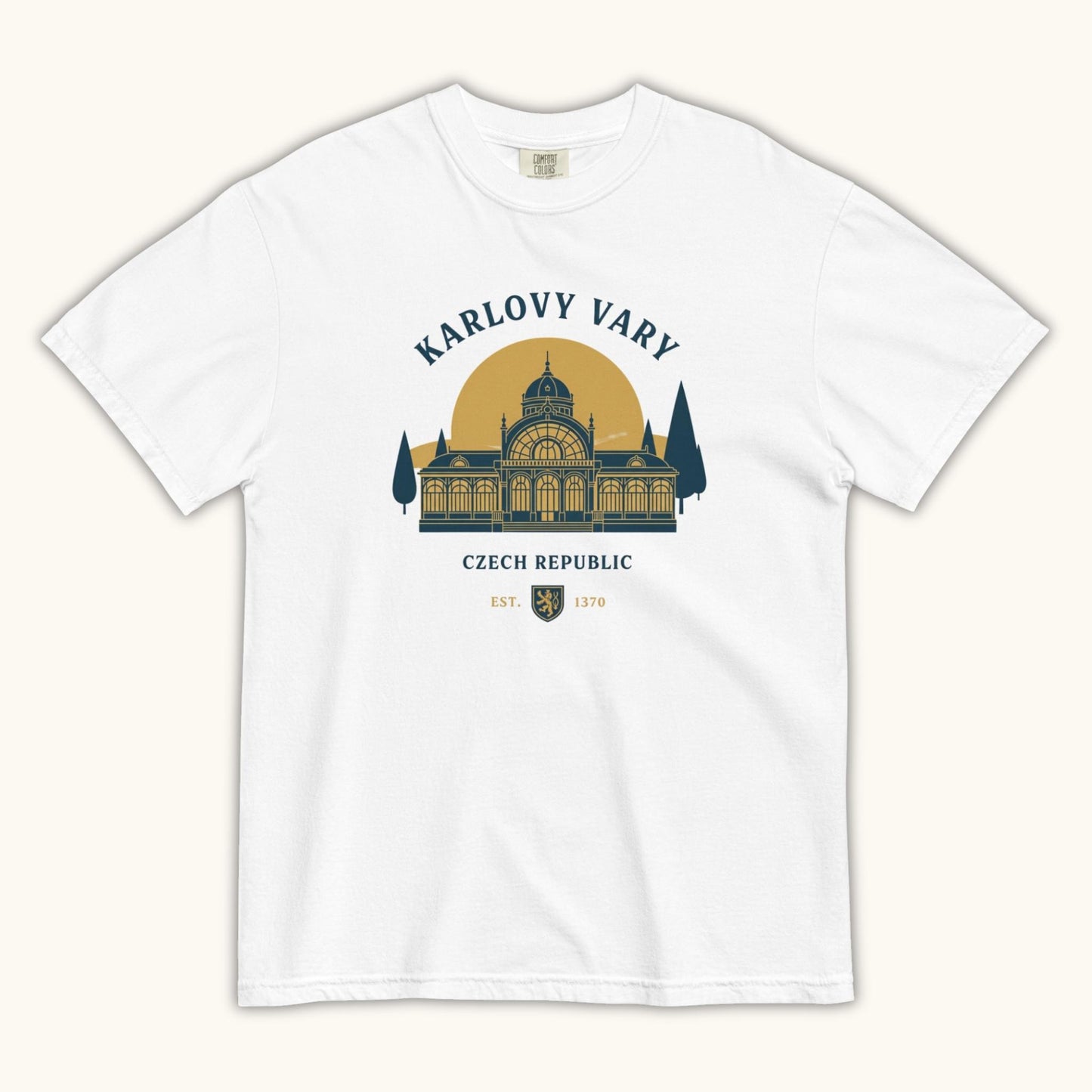 Unisex Czech travel t-shirt with Karlovy Vary landmark graphic