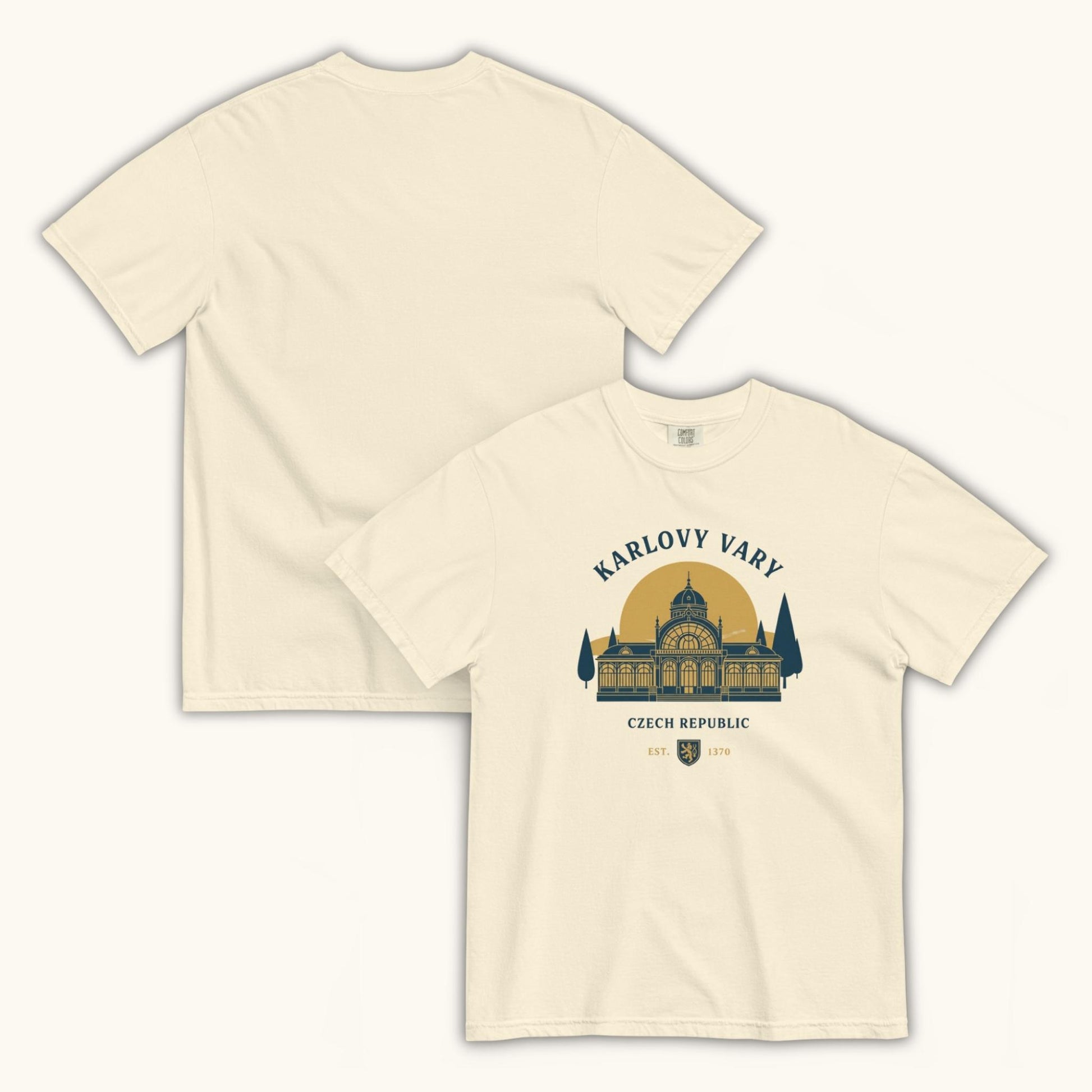 Unisex Czech travel t-shirt with Karlovy Vary landmark graphic
