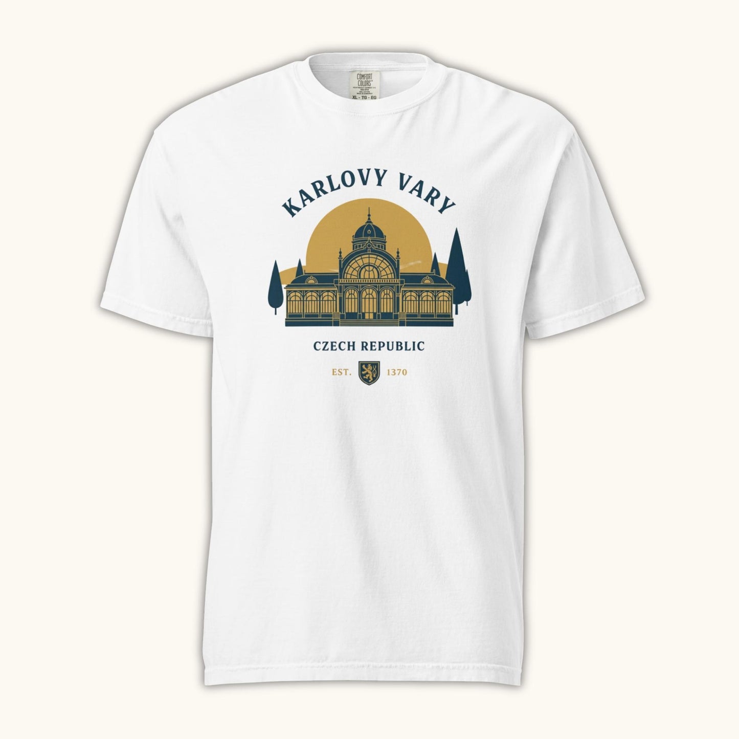 Unisex Czech travel t-shirt with Karlovy Vary landmark graphic