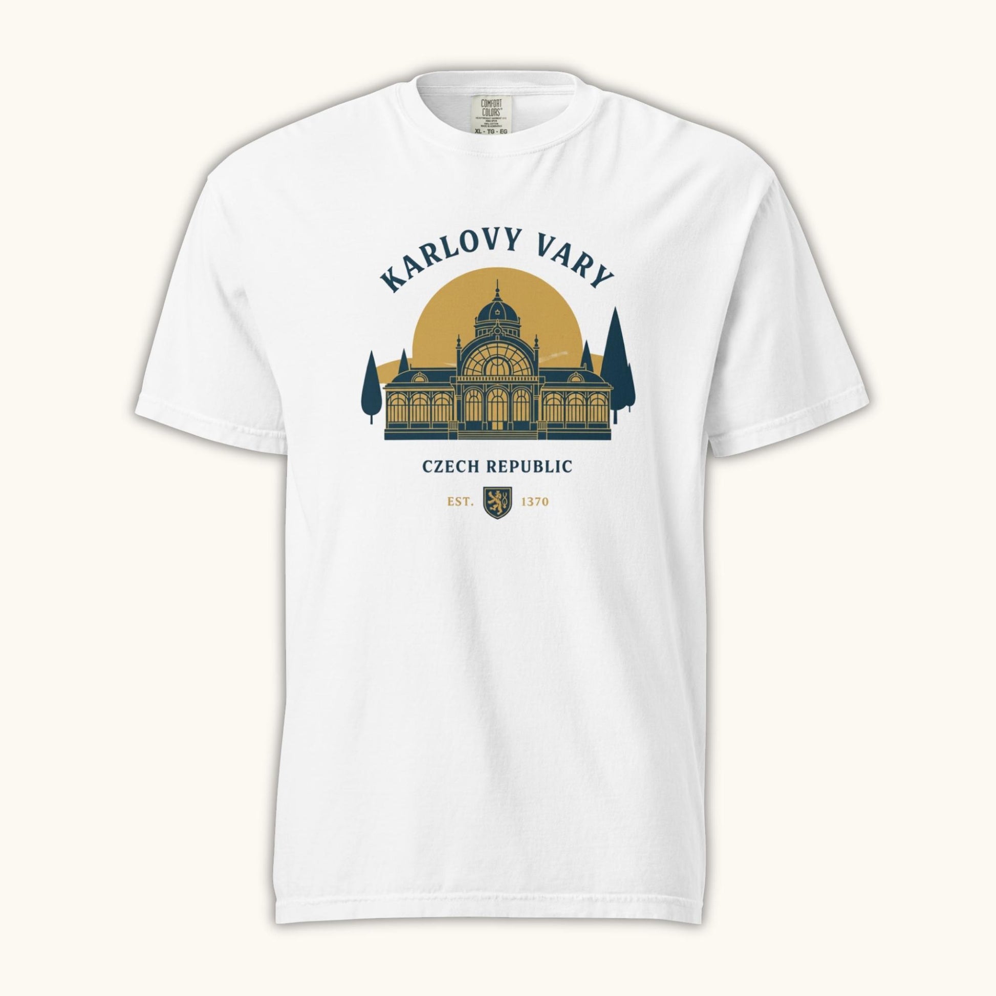 Unisex Czech travel t-shirt with Karlovy Vary landmark graphic