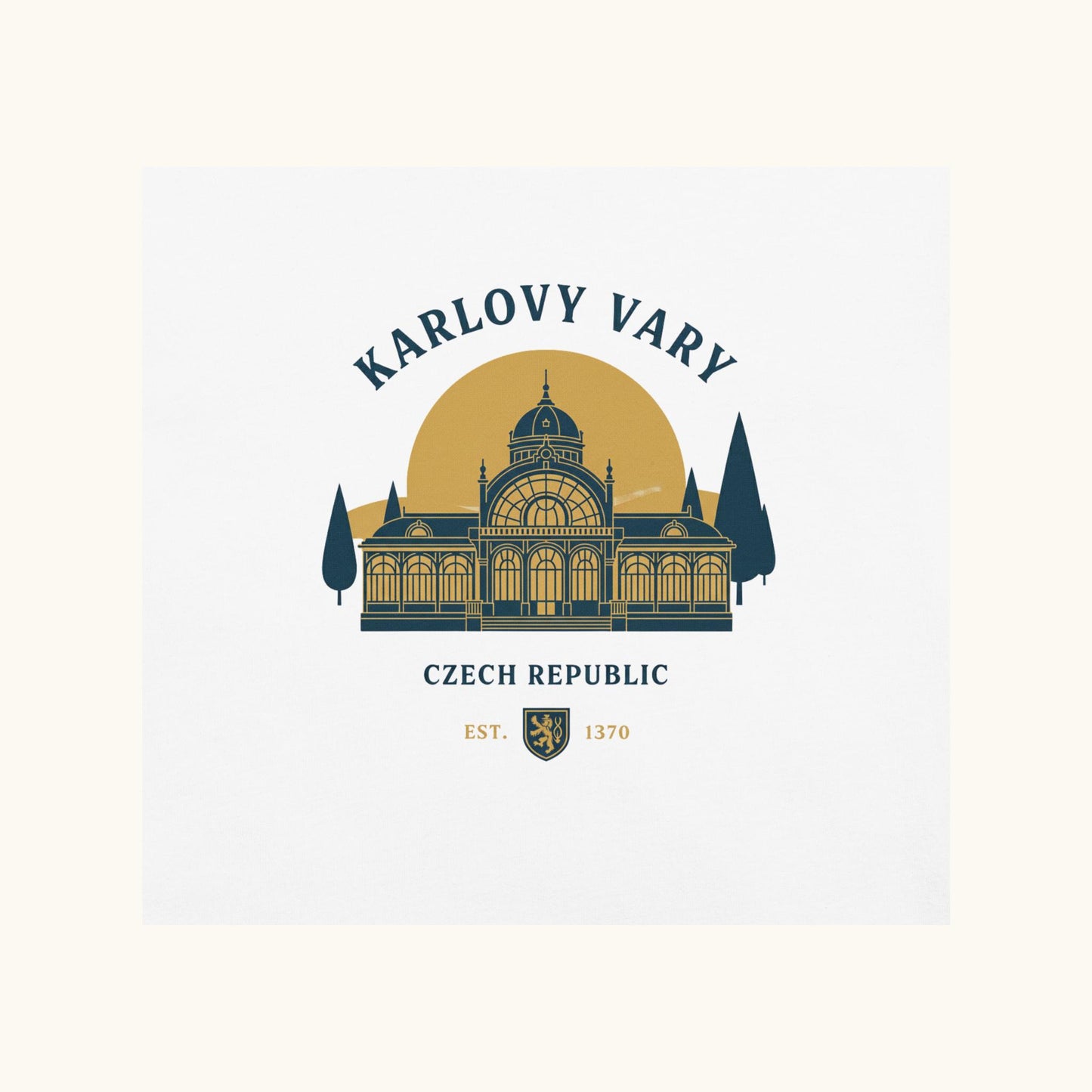 Unisex Czech travel t-shirt with Karlovy Vary landmark graphic