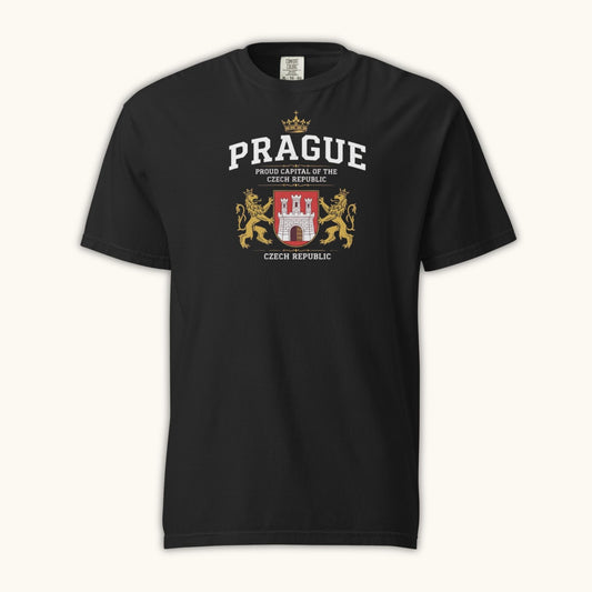Unisex Prague coat of arms t-shirt with Czech emblem design
