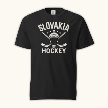 Slovakia hockey unisex t-shirt with goalie mask and crossed sticks design