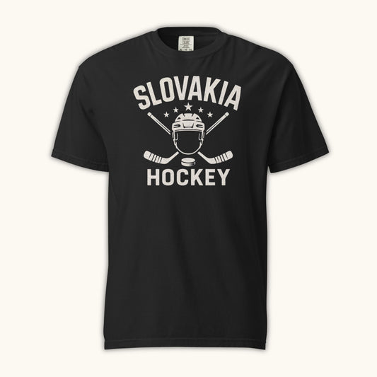 Slovakia hockey unisex t-shirt with goalie mask and crossed sticks design